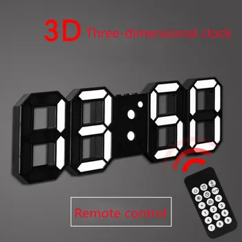 Большие 3D Настенные Часы С Дистанционным Управлением Светодиодные Электронные Часы Цифровые Настольные Часы Настольные Многофункциональные Дата Температура Висит