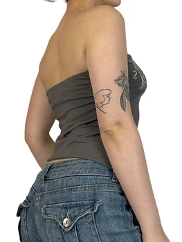 Женский укороченный топ без бретелек с принтом из страз Y2K, летняя ретро-эстетичная футболка без рукавов с открытой спиной, уличная мода